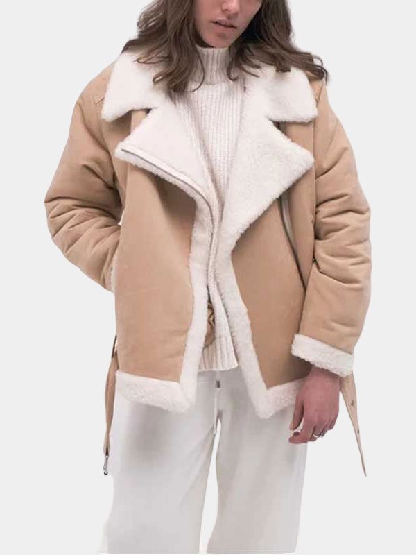 Women's Aviator Beige Shearling Cotton Jacket