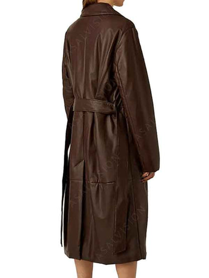 Womens Belted Front Chocolate Brown Long Trench Coat