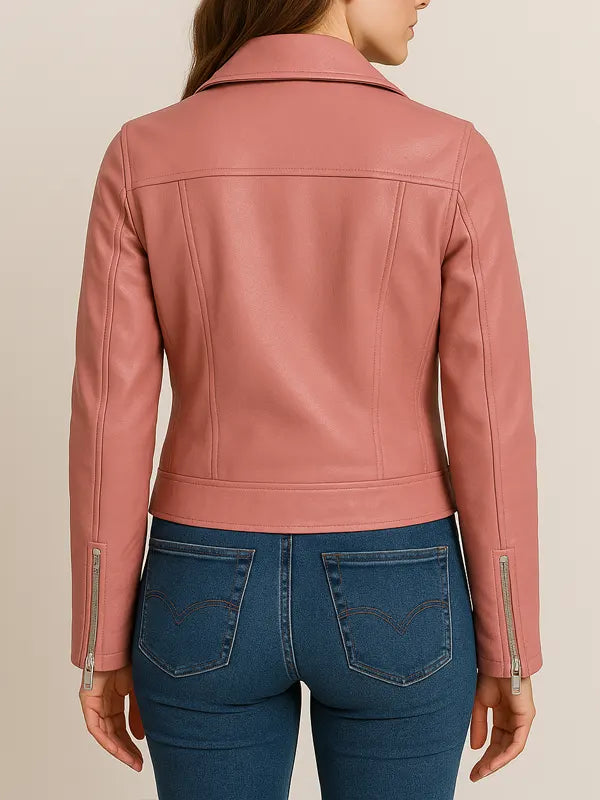Women's Pink Faux Leather Jacket