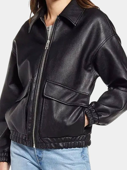 Women's Black Bomber Leather Jacket