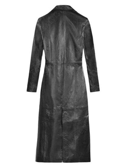 Womens Black Button Genuine Sheepskin Leather Trench Coat