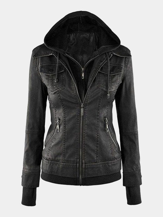 Women's Black Fitted Bomber Leather Jacket