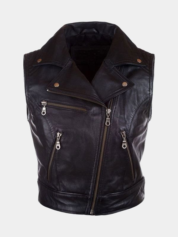 Women’s Black Leather Motorcycle Vest