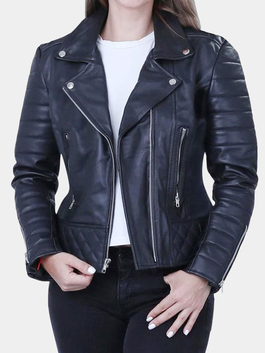 Women's Black Quilted And Padded Biker Jacket