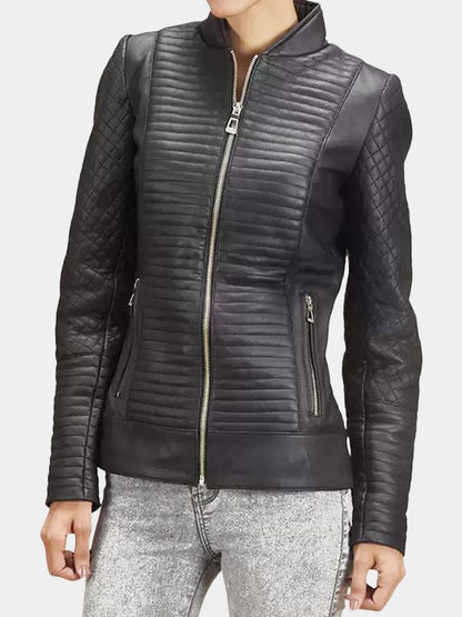 Women's Black Quilted Leather Motorcycle Jacket