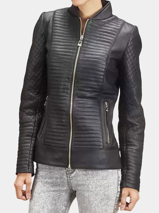 Women's Black Quilted Leather Motorcycle Jacket