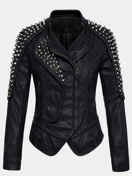 Women's Black Studded Leather Jacket