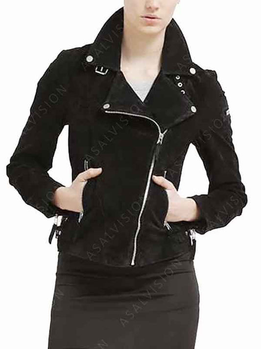 Women's Black Suede Biker Jacket