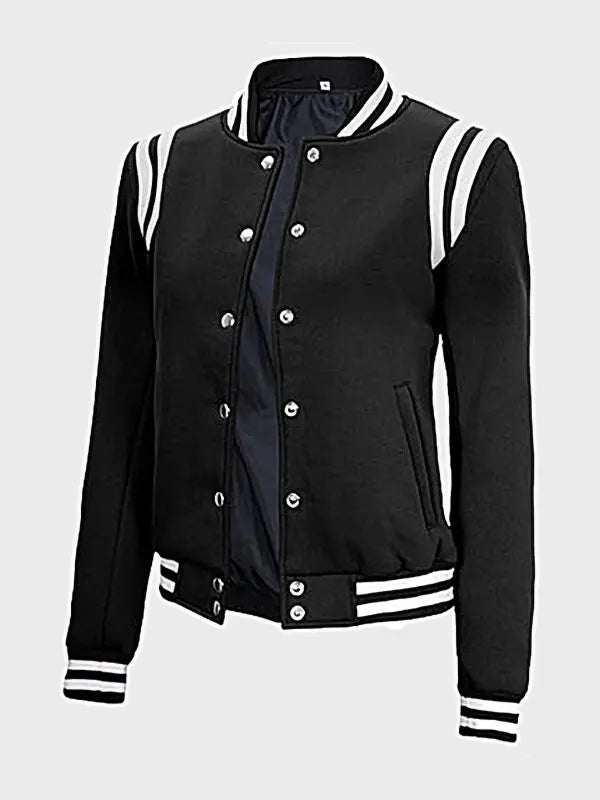 Women's Black Varsity Jacket With White Detailing