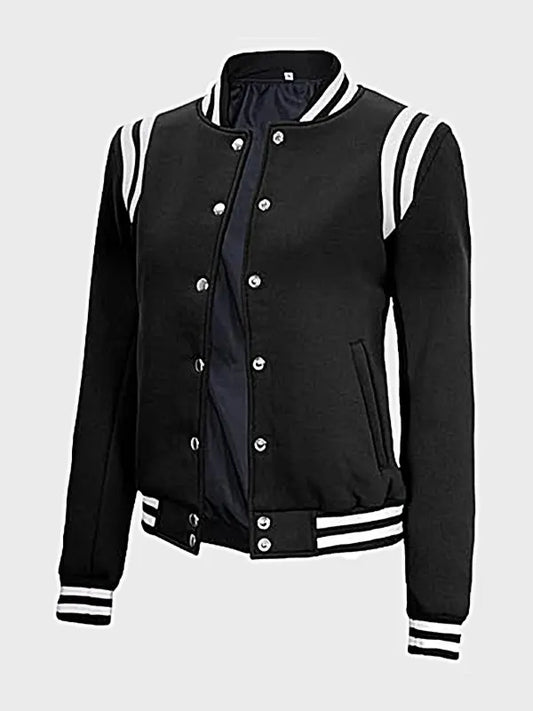 Women's Black Varsity Jacket With White Detailing