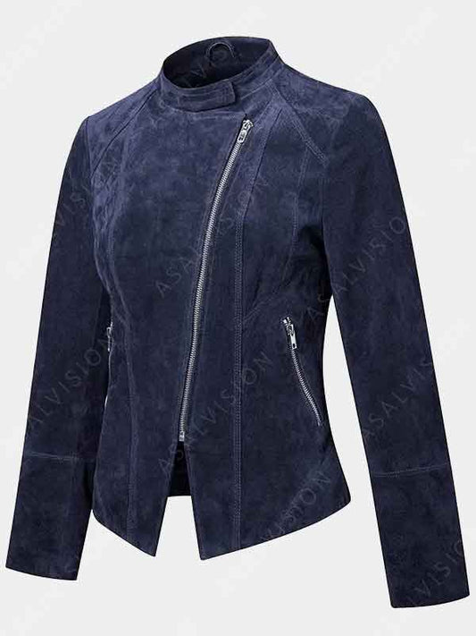 Women's Blue Suede Moto Jacket