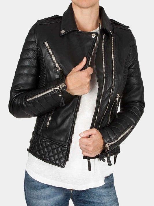 Women's Boda Style Black Quilted Motorcycle Jacket