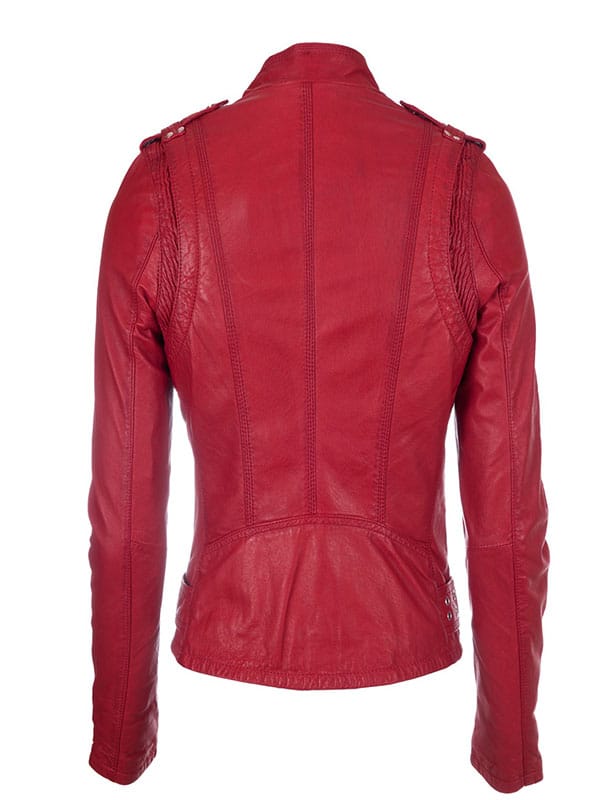 Women’s Brando Red Leather Biker Jacket Back