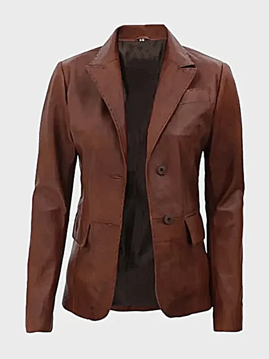 Women's Brown Leather Blazer