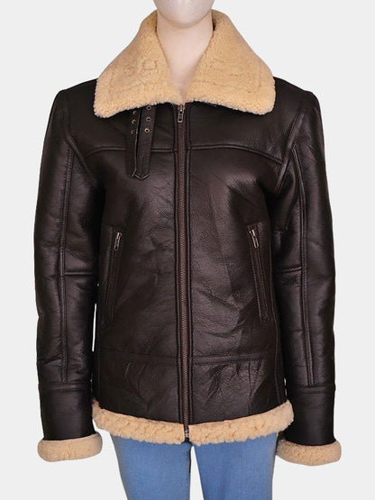 Women’s Brown Shearling Aviator Leather Jacket