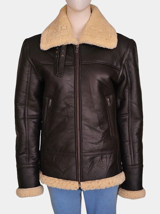 Women’s Brown Shearling Aviator Leather Jacket