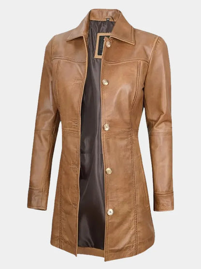 Women’s Camel Brown Premium Real Sheepskin Leather Coat