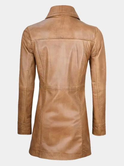 Women’s Camel Brown Real Sheepskin Leather Coat