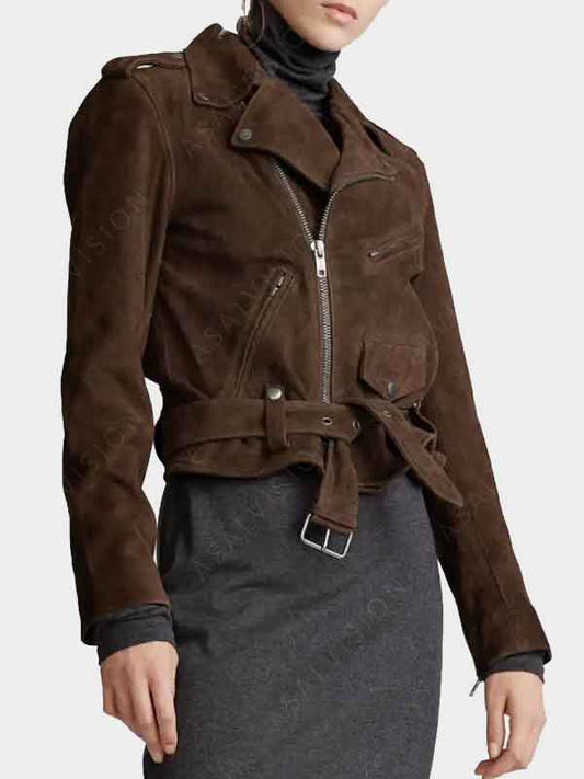 Womens Dark Brown Suede Biker Jacket