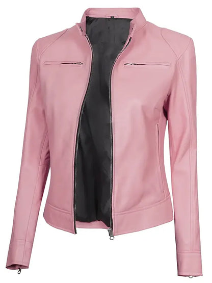Women's Declan Pink Cafe Racer Lambskin Leather Jacket