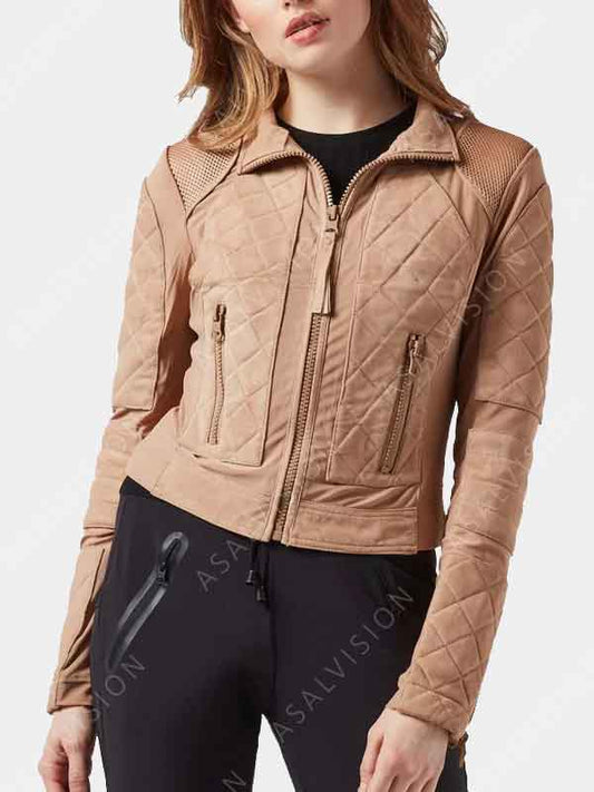 Womens Diamond Quilted Suede Leather Jacket