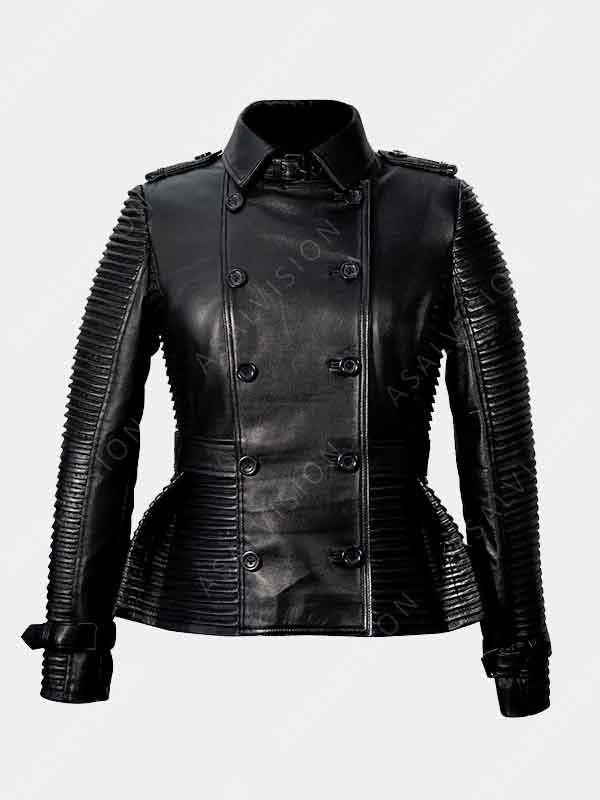 Women’s Double-Breasted Leather Black Jacket