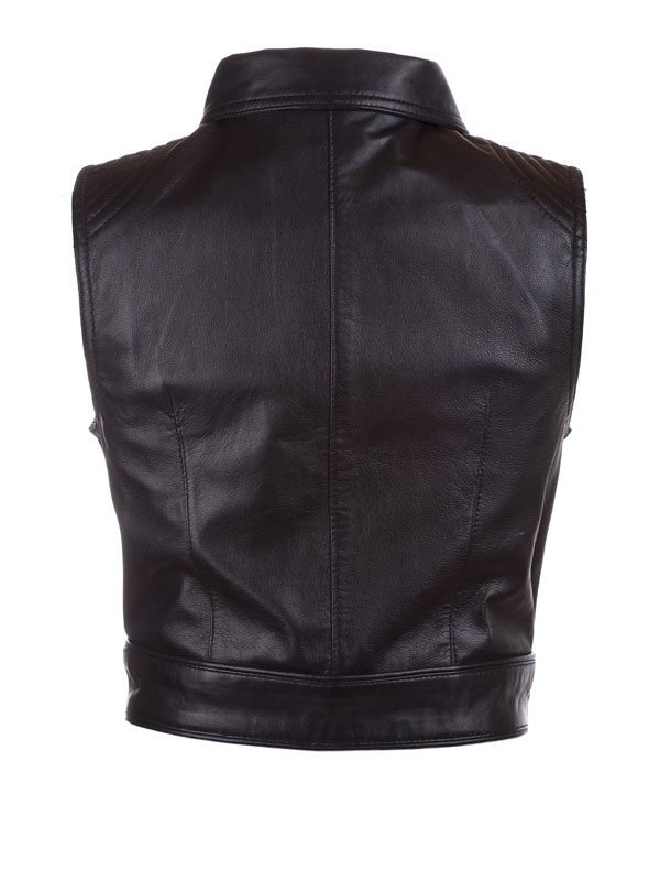 Women’s Fashion Designer Black Leather Motorcycle Vest Back