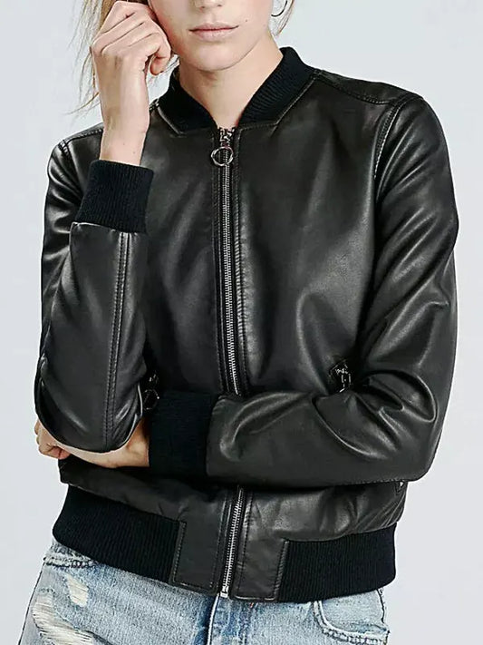 Women's Lambskin Leather Bomber Jacket