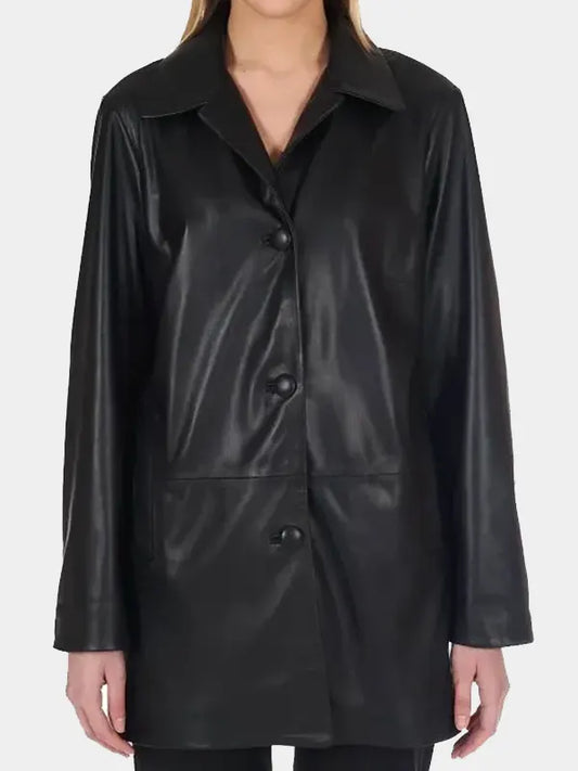 Womens Long Length Black Leather Jacket