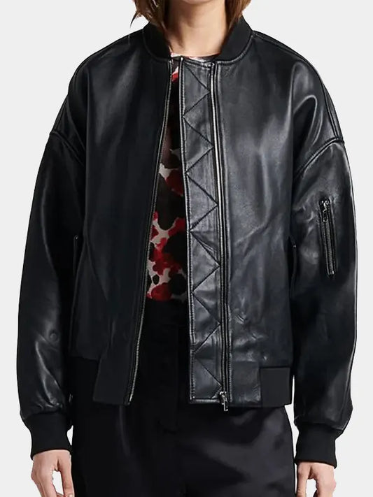 Women's MA-1 Black Leather Bomber Jacket