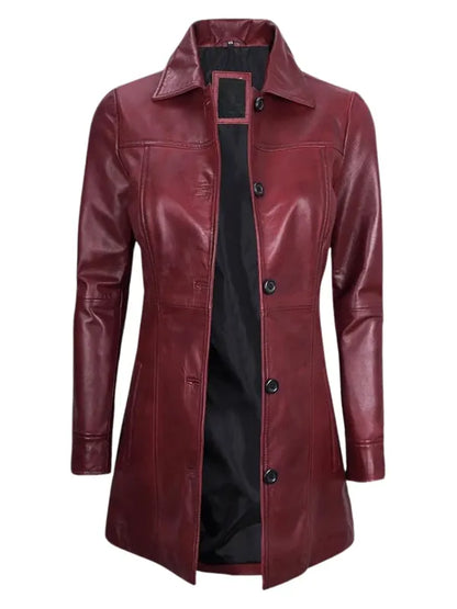 Women’s Maroon Leather Coat