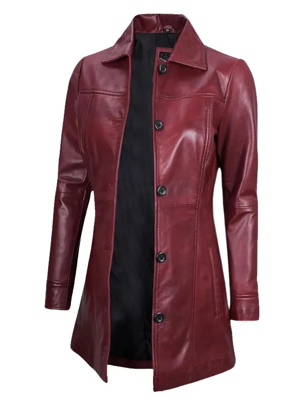 Women’s Maroon Premium Real Sheepskin Leather Coat