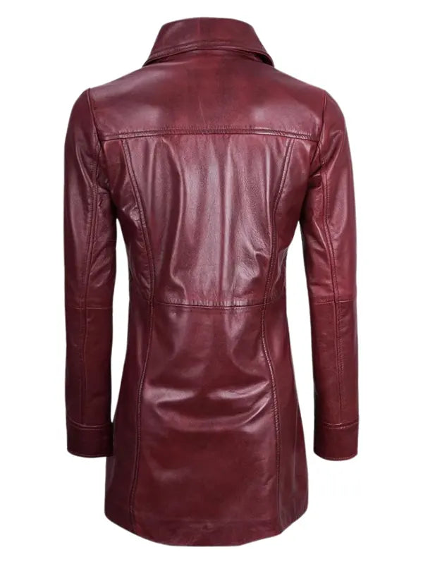 Women’s Maroon Premium Real Sheepskin Leather Coat