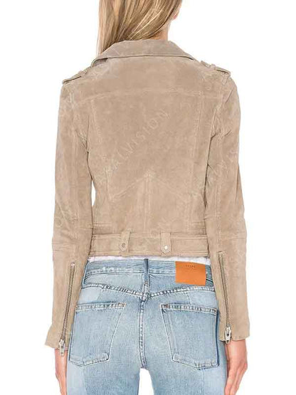 Womens Motorcycle Beige Suede Leather Biker Jacket
