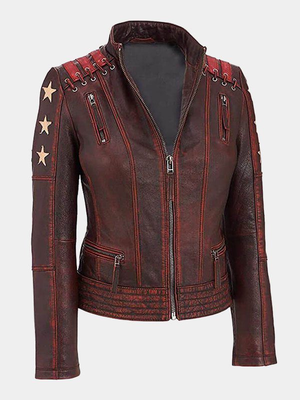 Women's Ox Blood Vintage Biker Leather Jacket