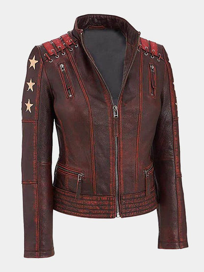 Women's Ox Blood Vintage Biker Leather Jacket