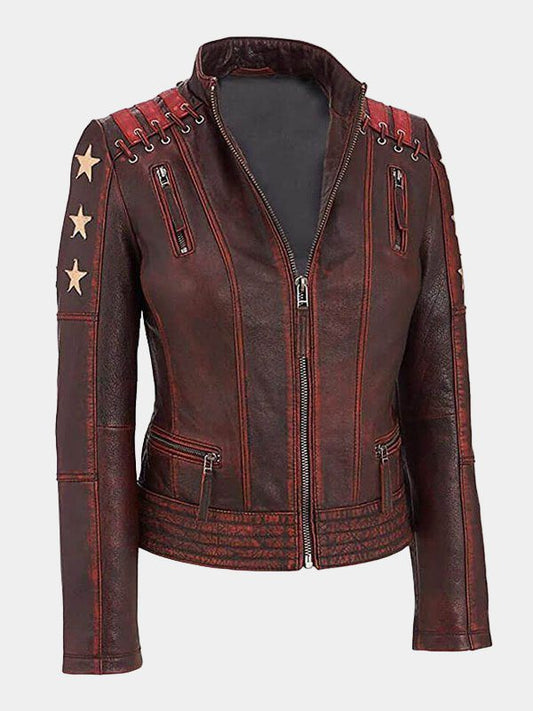 Women's Ox Blood Vintage Biker Leather Jacket