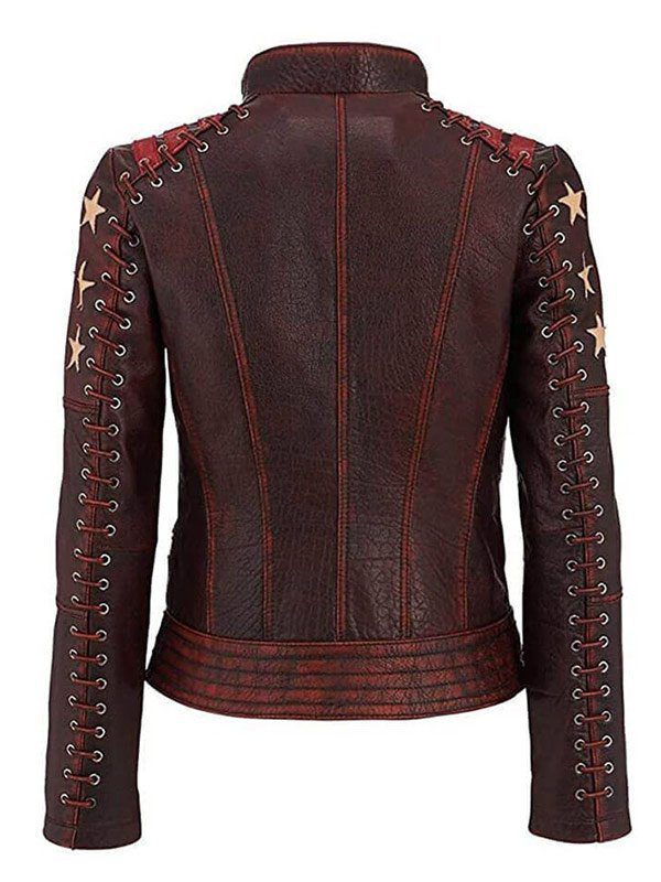 Women's Ox Blood Vintage Cafe Racer Leather Jacket Back