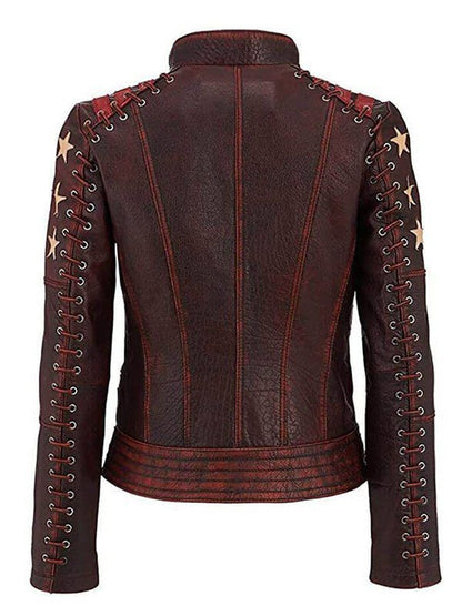 Women's Ox Blood Vintage Cafe Racer Leather Jacket Back