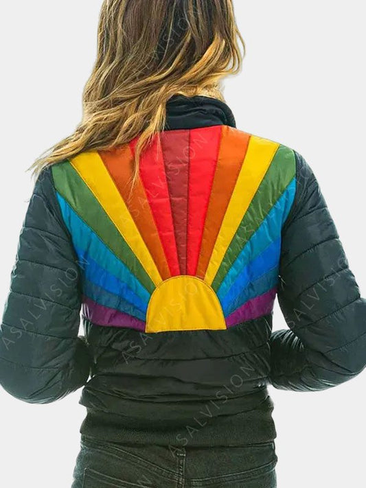 Womens Rainbow Puffer Sunburst Jacket