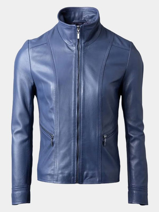 Women's Real Leather Blue Fashion Jacket