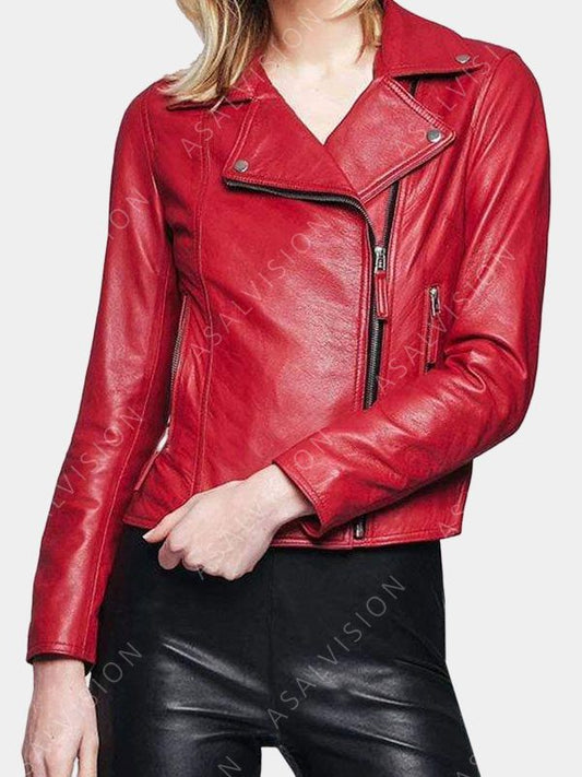Women's Red Handmade Motorcycle Leather Jacket