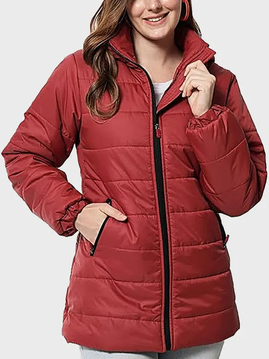 Women's Red Puffer Hooded Jacket