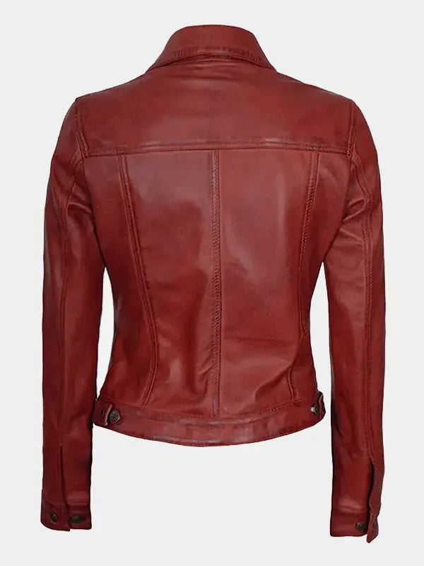 Red Real Lambskin Leather Trucker Jacket