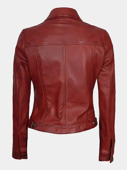 Red Real Lambskin Leather Trucker Jacket