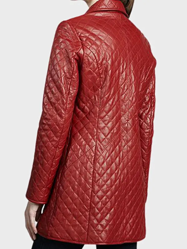 Women’s Red Real Leather Quilted Coat