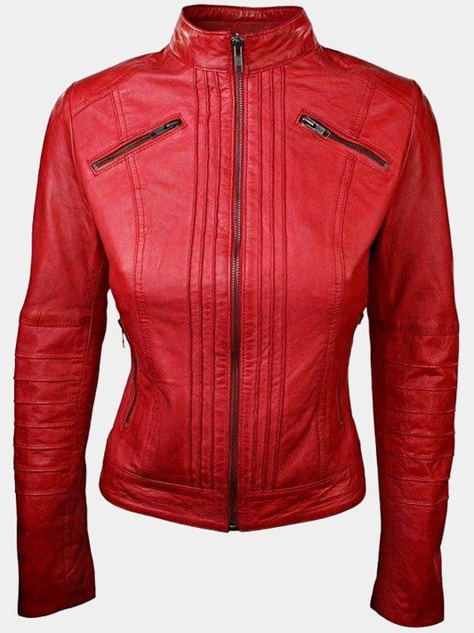 Women’s Red Sheepskin Biker Jacket