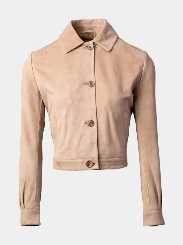 Women's Sand Color Suede Leather Fashion Jacket