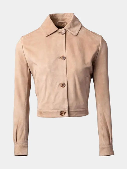 Women's Sand Color Suede Leather Fashion Jacket