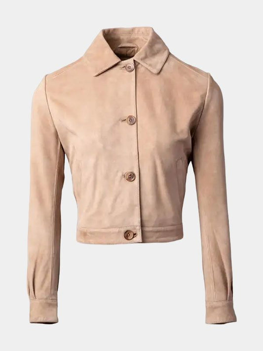 Women's Sand Color Suede Leather Fashion Jacket